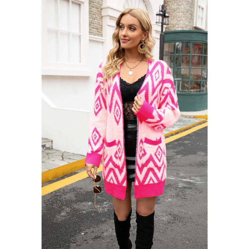 Argyle Open Front Pocket Cardigan
